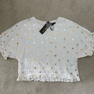 White and Gold Polka Dot Women's Top